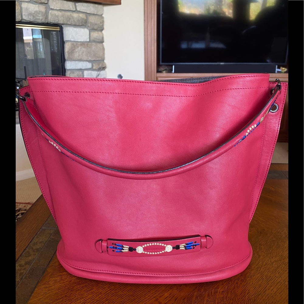 🌺LONCHAMP RED LEATHER TOTE BAG 💯 AUTHENTIC 🌺